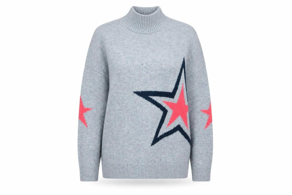 Khost Clothing Women’s Blue Star Roll Neck Relaxed Jumper Size L