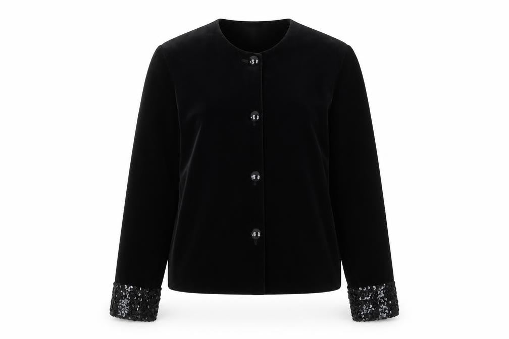 Classics Women's Black Sequin Cuff Velvet Jacket Size 12