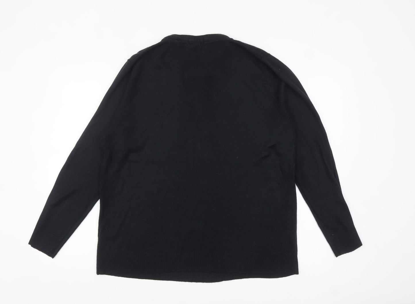 TU Men's Black Henley Knit Jumper Medium Lightweight Casual