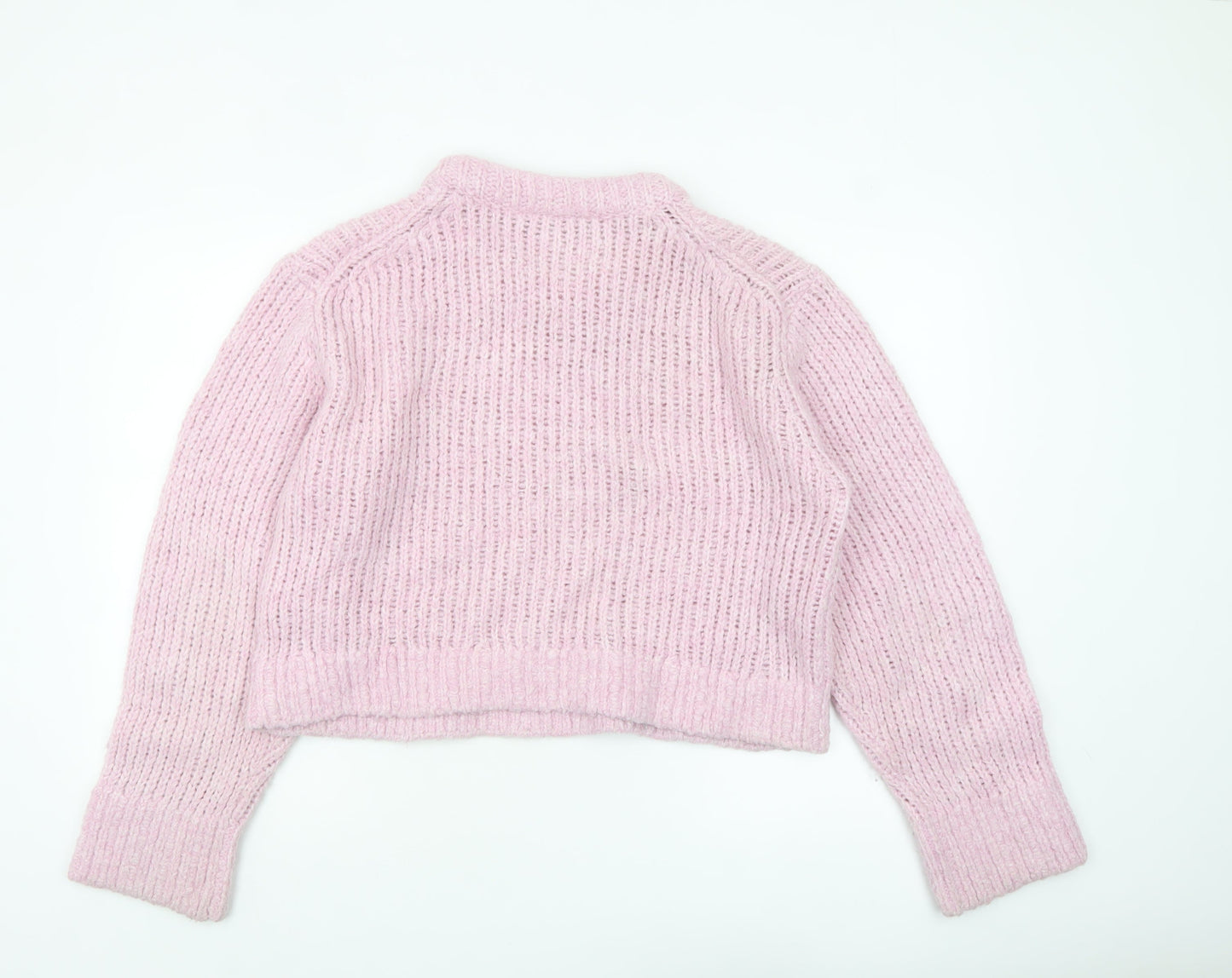 Weekday Women's Pink Chunky Knit High Neck Wool Blend Jumper Size L