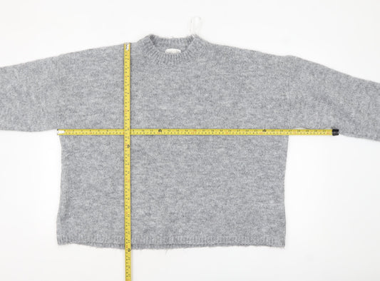 Apricot Women's Grey Mock Neck Chunky Knit Wool Blend Jumper Size S