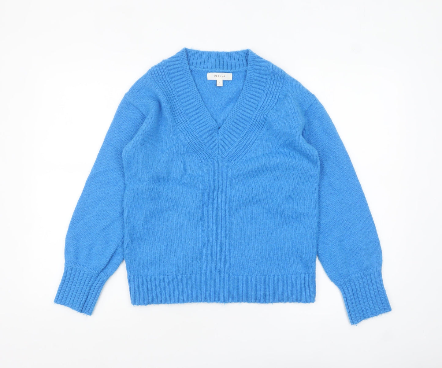 Marks and Spencer Per Una Women’s Blue V-Neck Wool Blend Jumper Size S