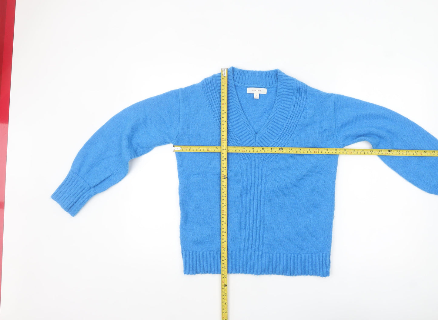 Marks and Spencer Per Una Women’s Blue V-Neck Wool Blend Jumper Size S