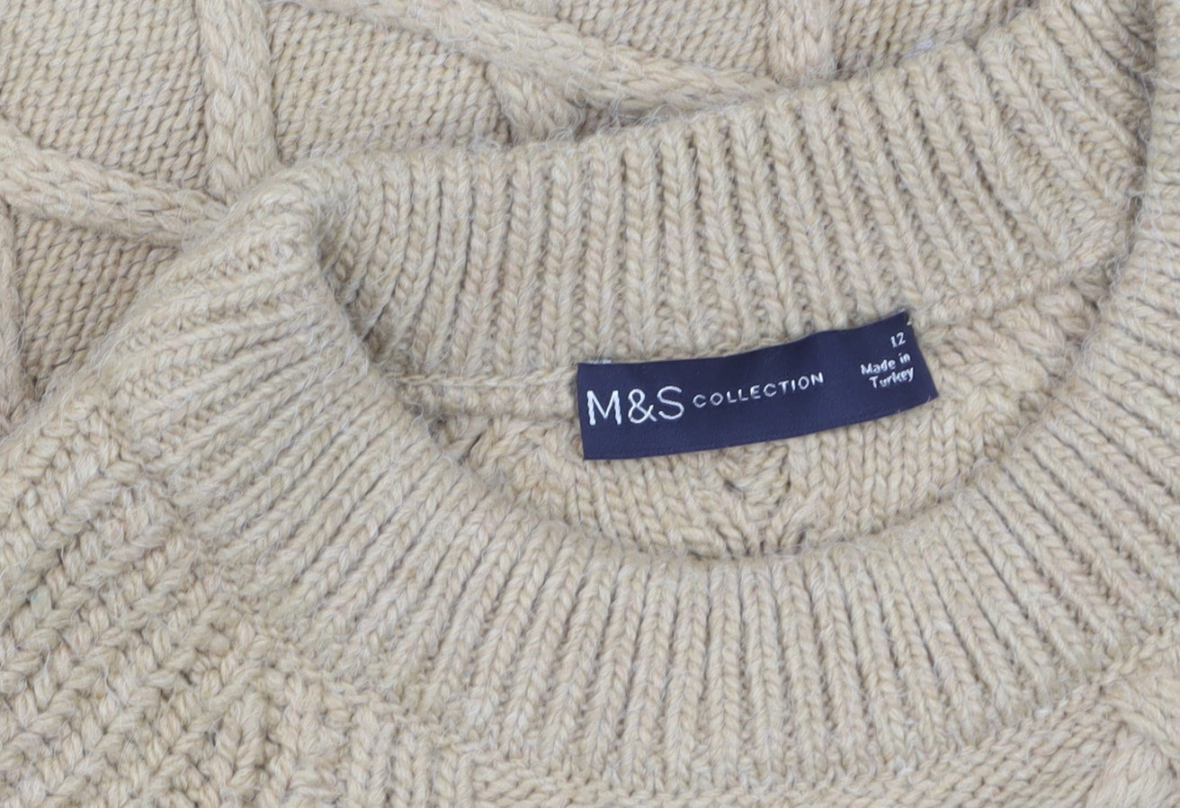 Marks and Spencer Women’s Beige Cable-Knit Jumper Size 12 Pullover