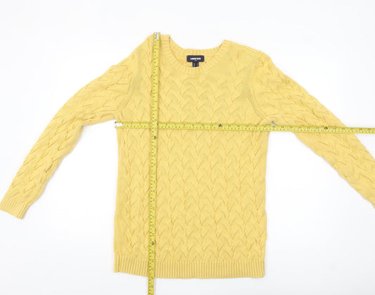 Lands' End Womens Yellow Cable Knit Cotton Jumper Medium