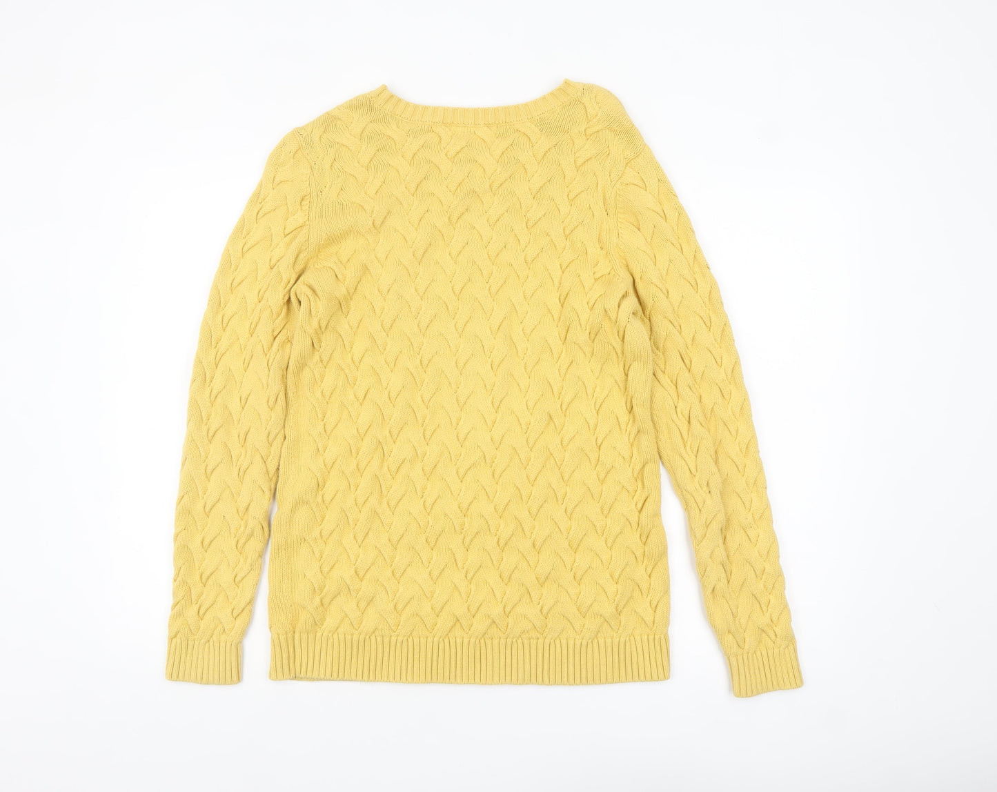 Lands' End Womens Yellow Cable Knit Cotton Jumper Medium