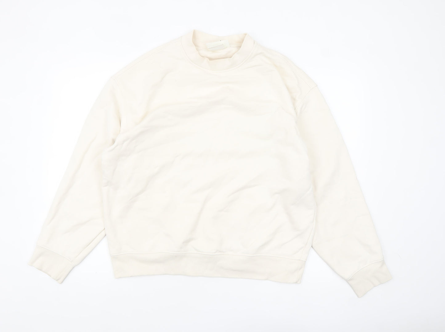 H&M Men’s Ivory Cotton Crew Neck Sweatshirt Size M Regular Fit