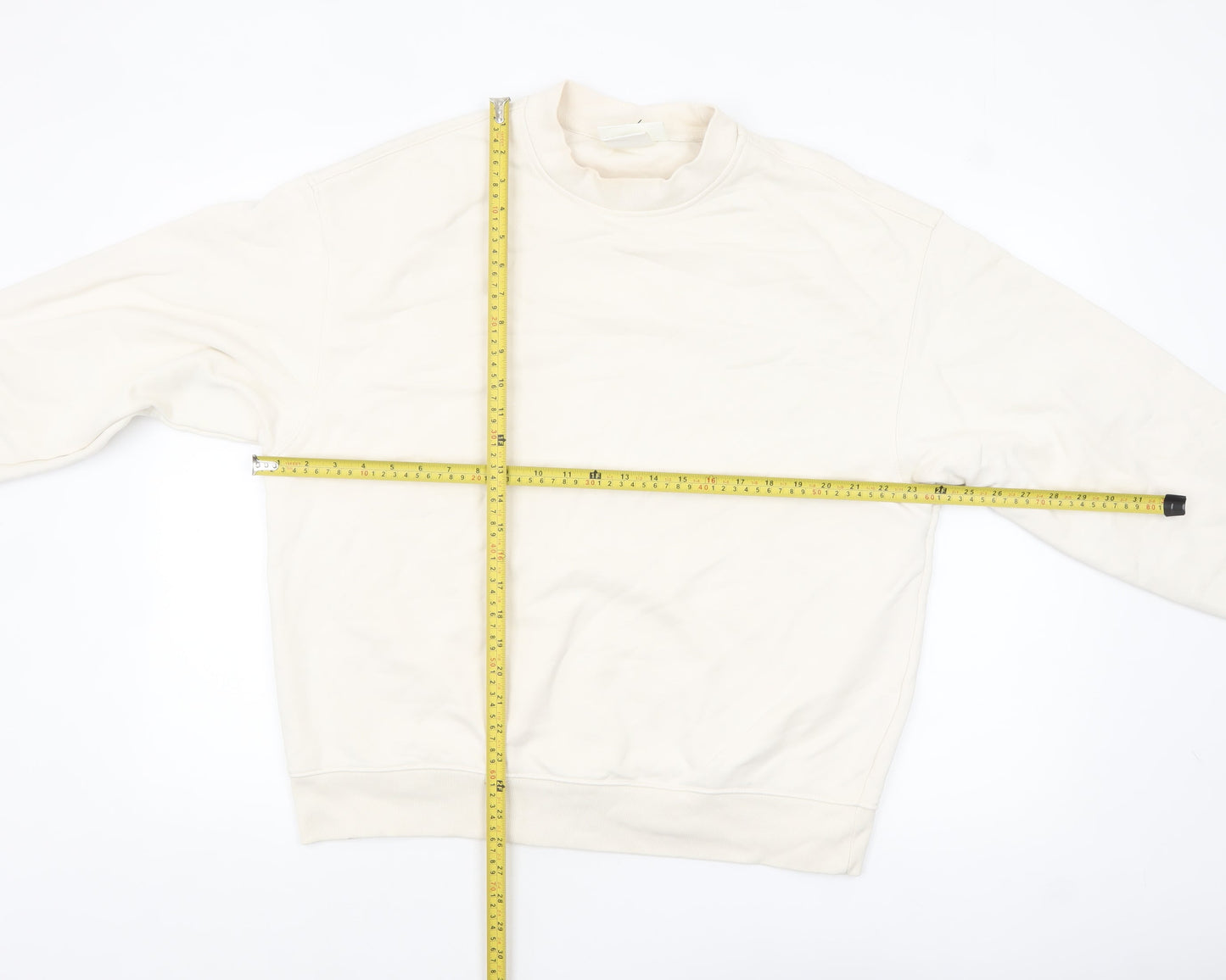 H&M Men’s Ivory Cotton Crew Neck Sweatshirt Size M Regular Fit