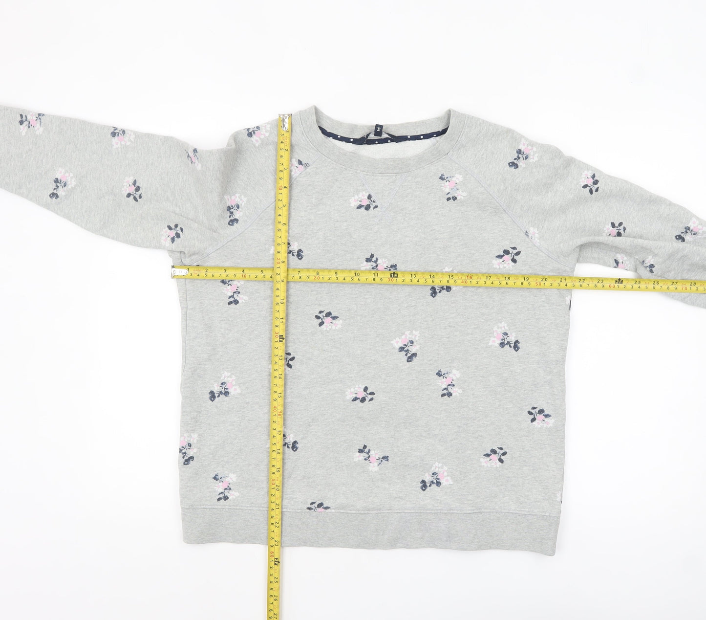 Crew Clothing Women Grey Floral Pullover Sweatshirt Size M Cotton Blend