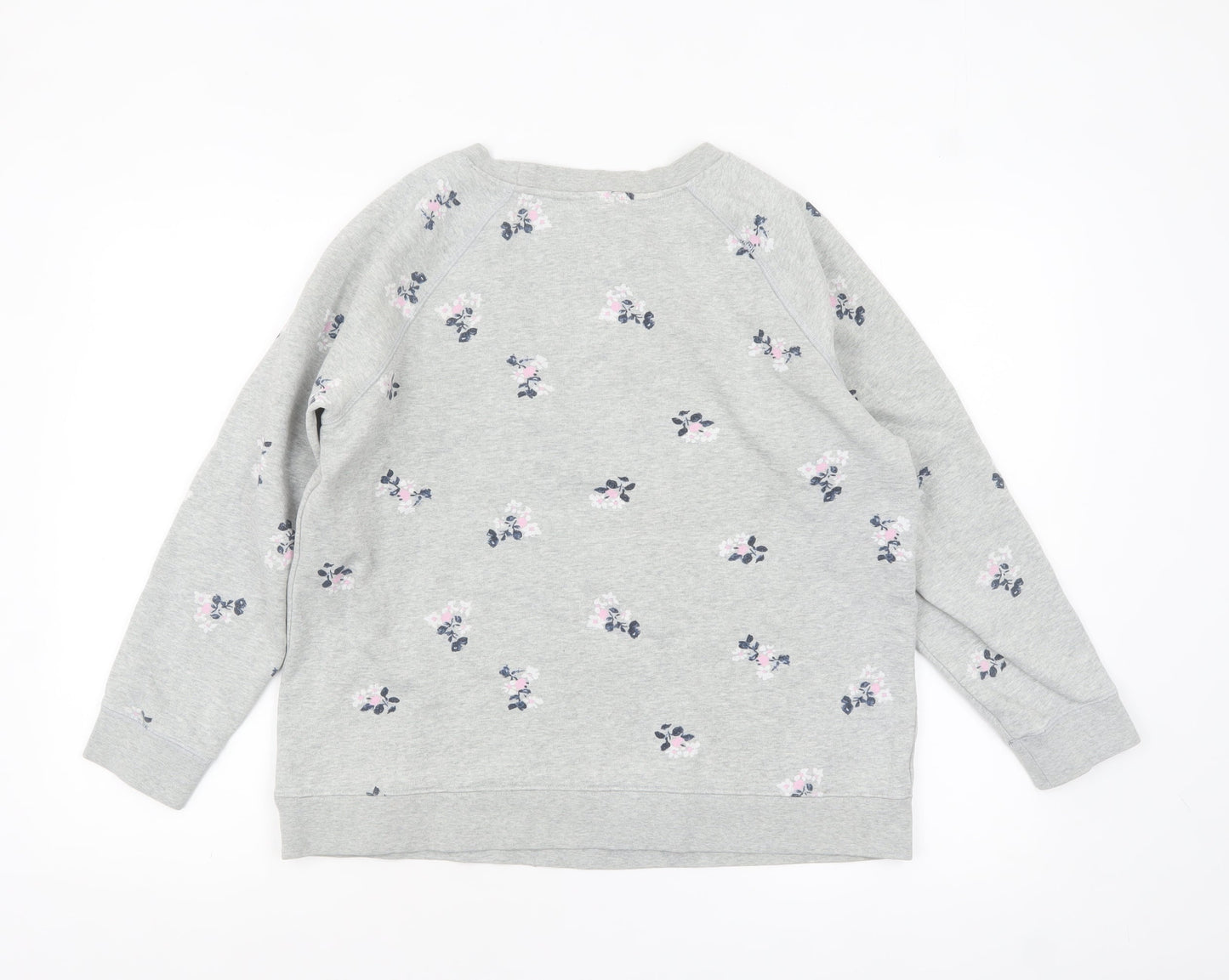 Crew Clothing Women Grey Floral Pullover Sweatshirt Size M Cotton Blend