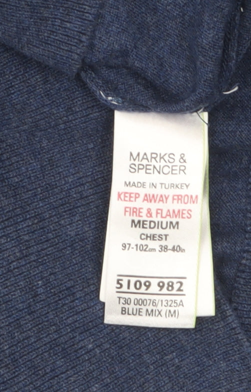 Marks and Spencer Men’s Blue Cotton Cardigan Medium V-Neck