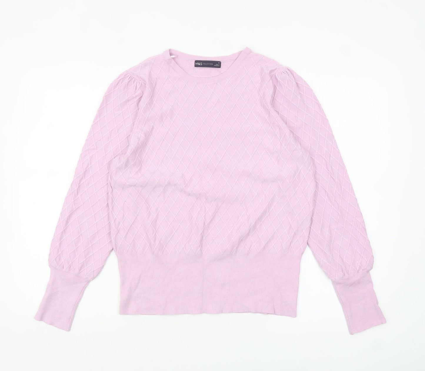 Marks and Spencer Women Pink Size 16 Diamond Knit Pullover Jumper
