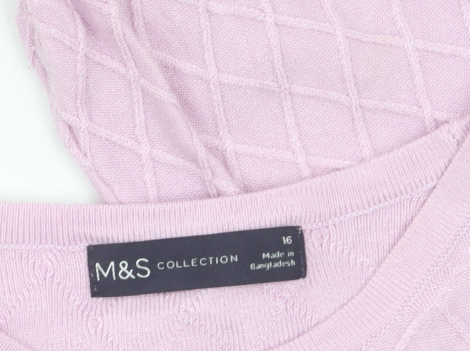 Marks and Spencer Women Pink Size 16 Diamond Knit Pullover Jumper
