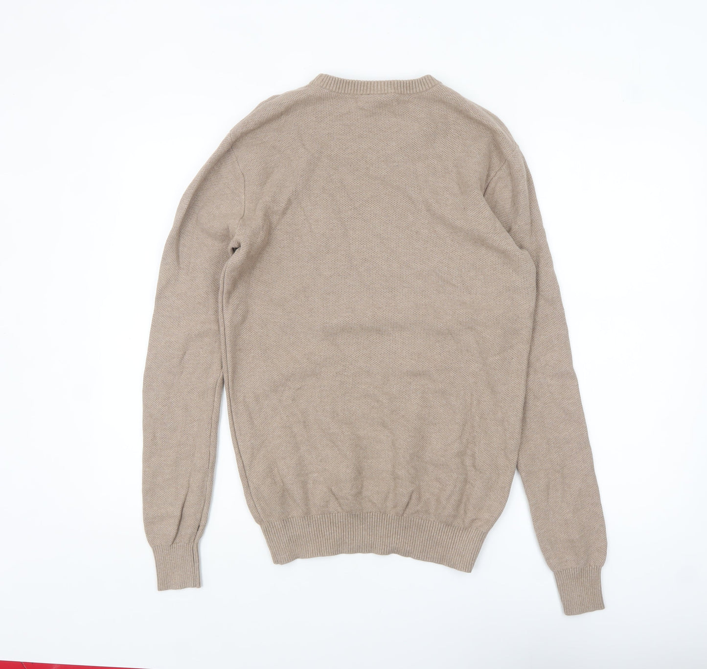 True Classic Men's Beige Cotton Crew Neck Pullover Jumper M