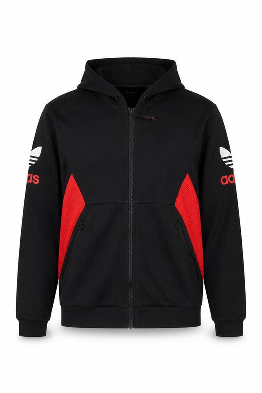 adidas Mens Black Red Full Zip Hoodie L Sportswear Fleece