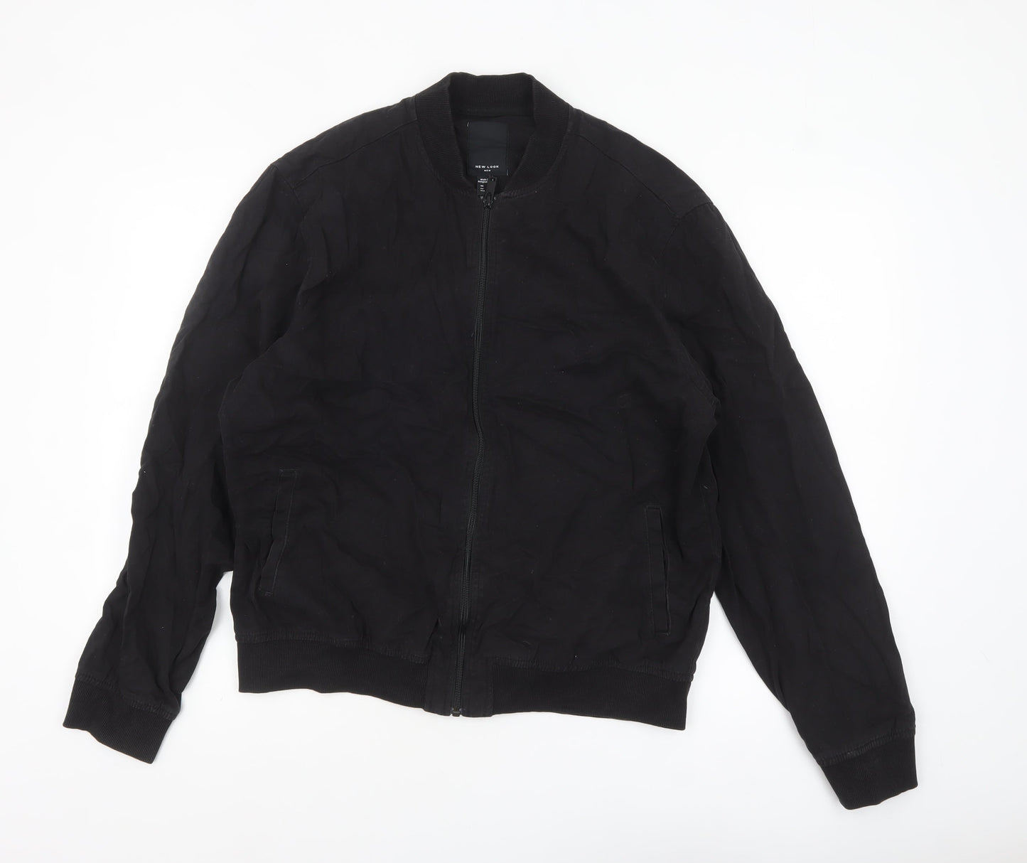 New Look Men’s Black Bomber Jacket Size M Cotton Zip Casual