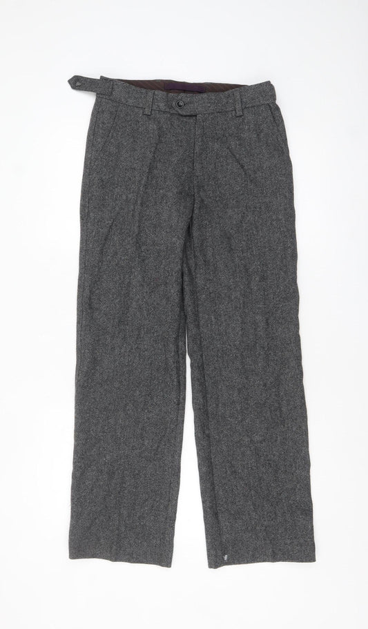 Next Heritage Grey Wool Blend Womens Slim Low Rise Trousers Size 8S