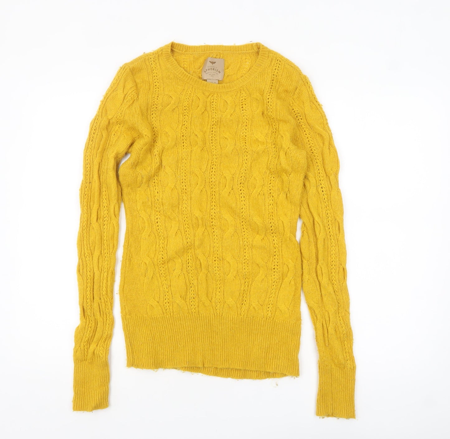 Aphorism Women's Yellow Cable Knit Merino Wool Jumper Size 14