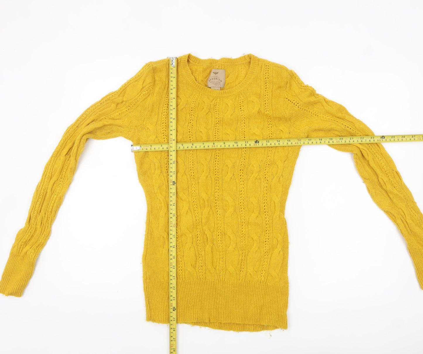 Aphorism Women's Yellow Cable Knit Merino Wool Jumper Size 14