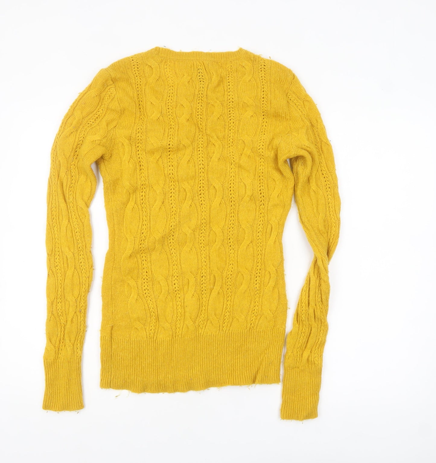 Aphorism Women's Yellow Cable Knit Merino Wool Jumper Size 14