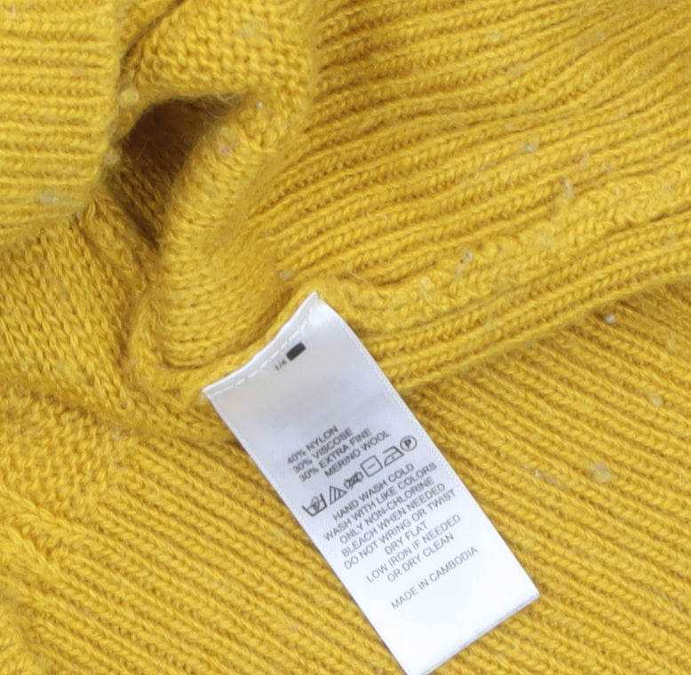 Aphorism Women's Yellow Cable Knit Merino Wool Jumper Size 14