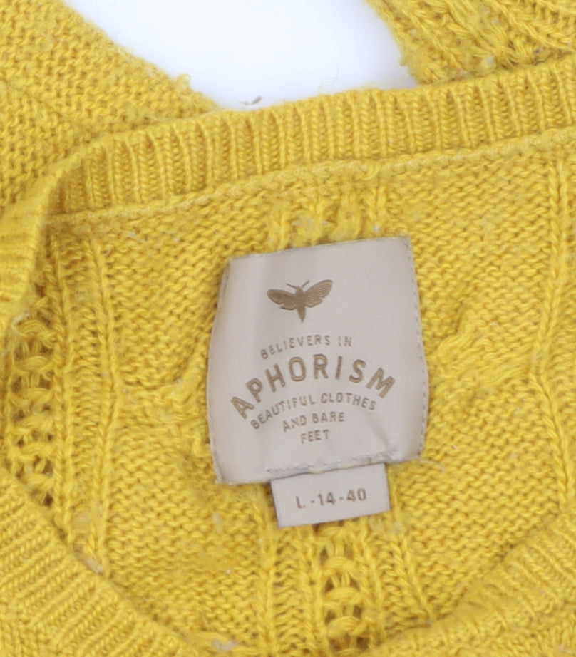 Aphorism Women's Yellow Cable Knit Merino Wool Jumper Size 14