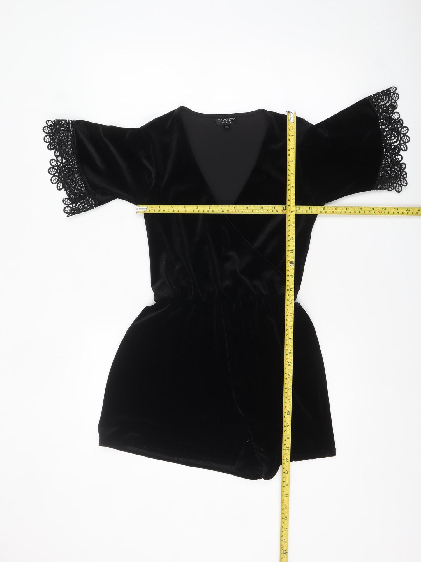 Topshop Women’s Black Velvet Lace Playsuit Size 6