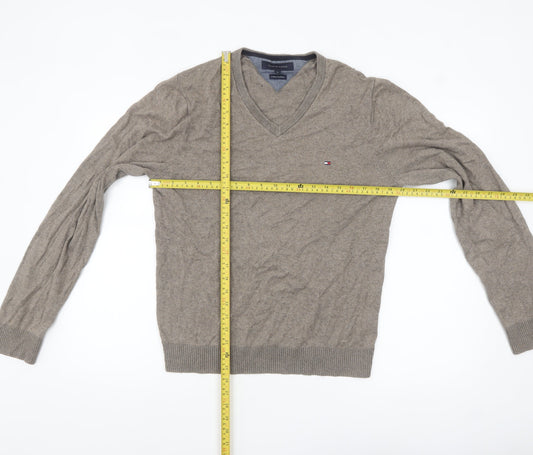 Tommy Hilfiger Men’s Beige V-Neck Cotton Cashmere Jumper M