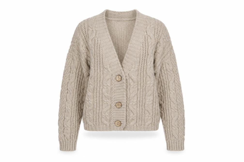 Collezione Gaia Women Beige Wool Cable Knit Cardigan S
