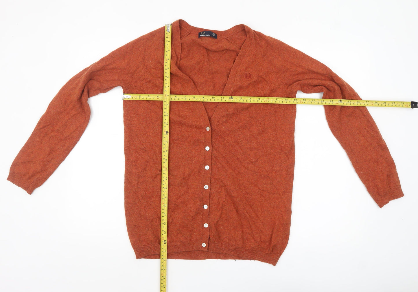 Fred Perry Women's Brown V-Neck Button Cardigan Size 6