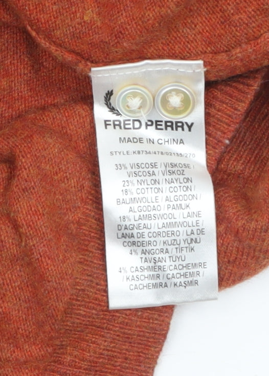 Fred Perry Women's Brown V-Neck Button Cardigan Size 6