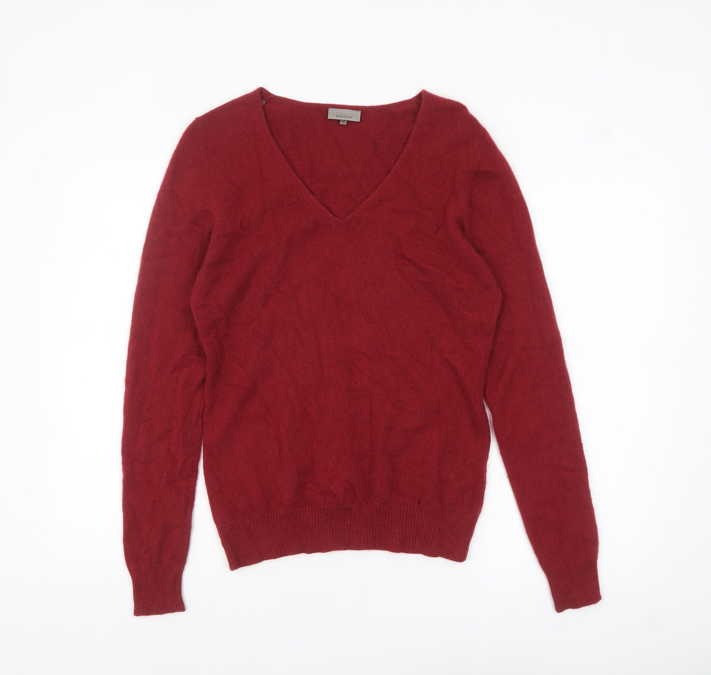John Lewis Women's Red Cashmere V-Neck Jumper Size 14