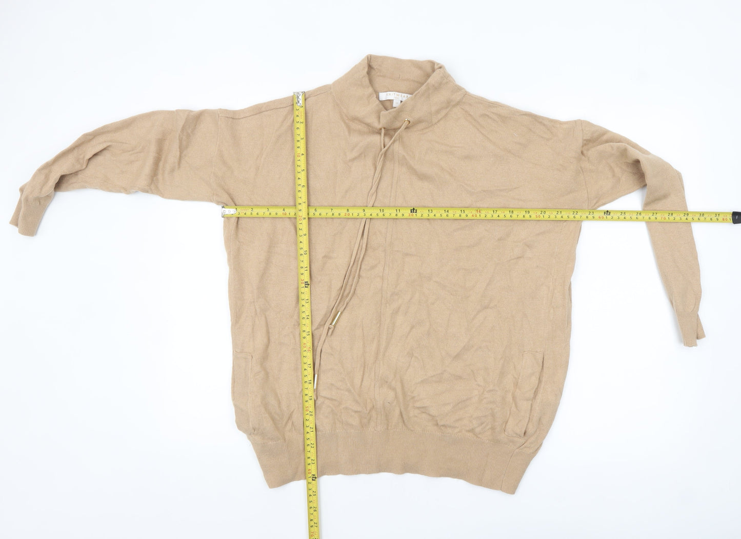 Next Women Beige Mock Neck Lambswool Blend Pullover Jumper Size 14