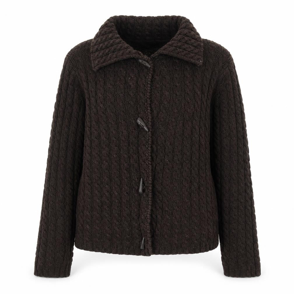 Marks and Spencer Per Una Women's Brown Collared Cable Knit Cardigan Size 12