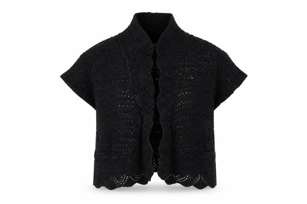 Mexx Women’s Black Crochet Open Knit Short Sleeve Cardigan 2XL