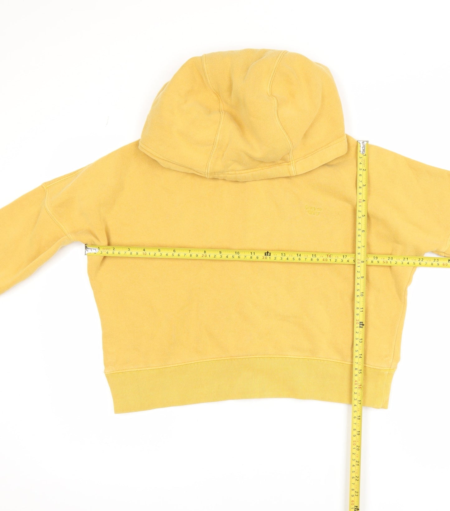 Superdry Womens Yellow Pullover Hoodie UK 8 Cotton Blend Lined Adventurewear