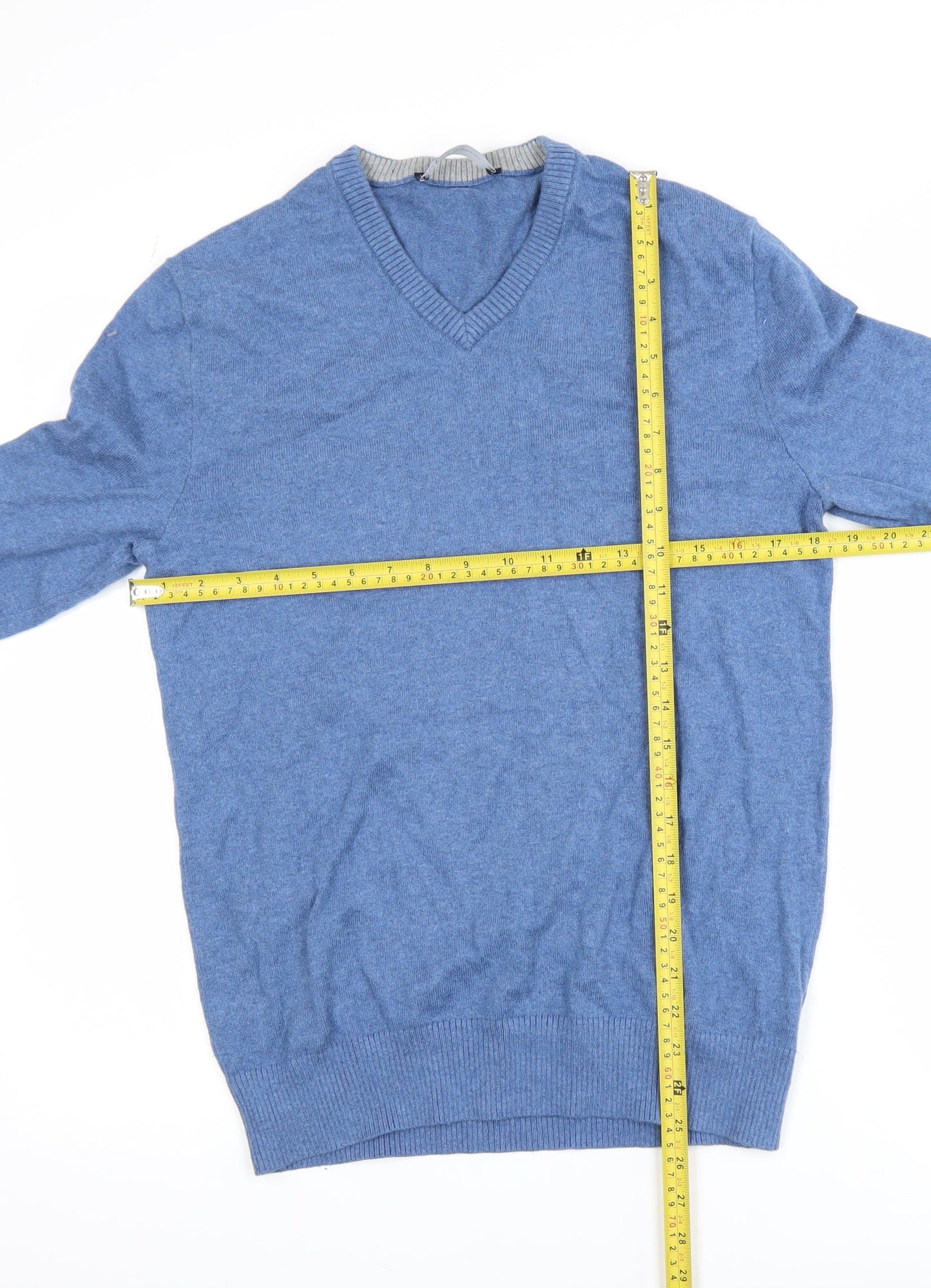 GAP Men's Blue Cotton Cashmere V-Neck Jumper Size S