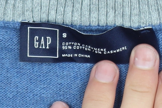 GAP Men's Blue Cotton Cashmere V-Neck Jumper Size S