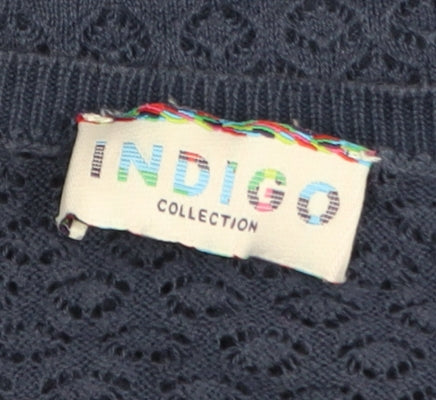 Marks and Spencer Indigo Women Navy Blue 3/4 Sleeve Knitted Cotton Top UK 10