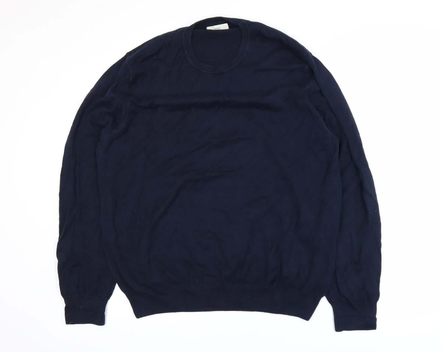 Marks and Spencer Men's Blue 2XL Cotton Crew Neck Jumper