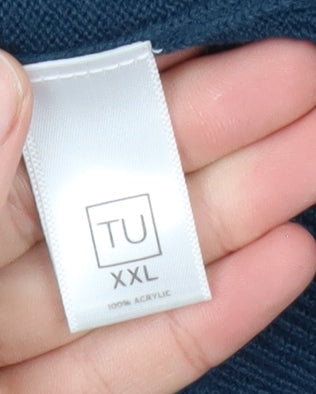 TU Men's Blue 2XL V-Neck Acrylic Pullover Jumper