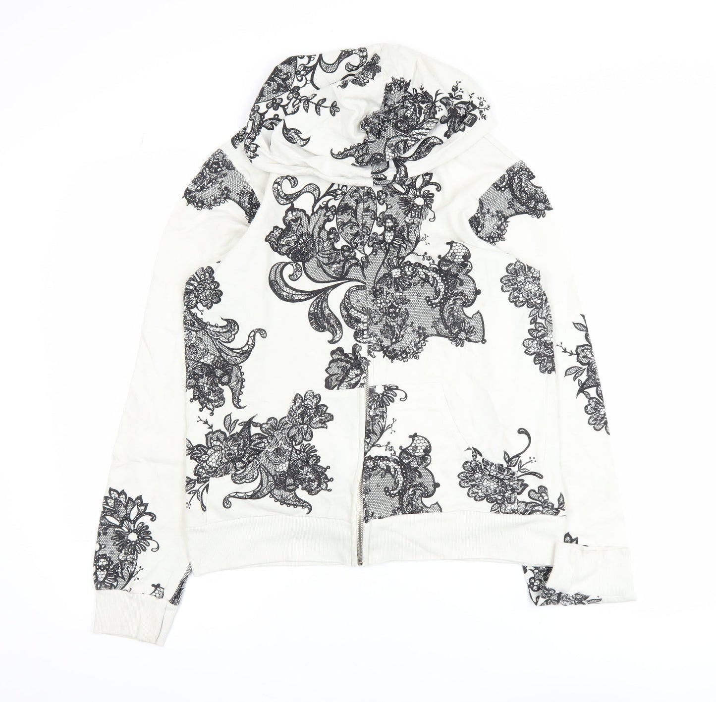 Truly Madly Deeply Womens White Floral Print Cotton Zip Hoodie L