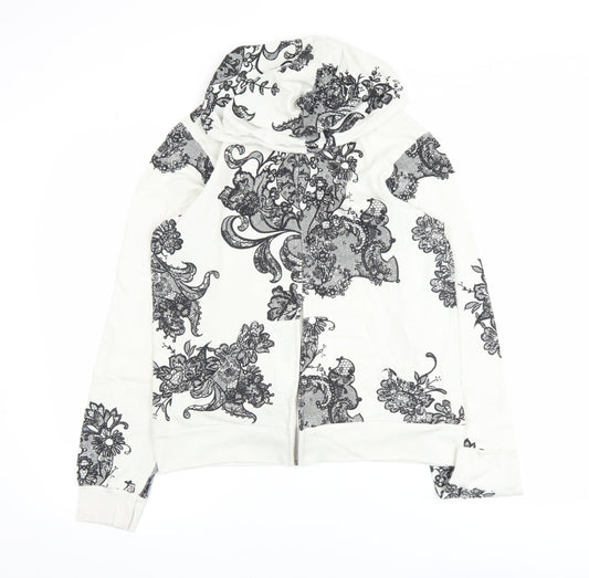 Truly Madly Deeply Womens White Floral Print Cotton Zip Hoodie L