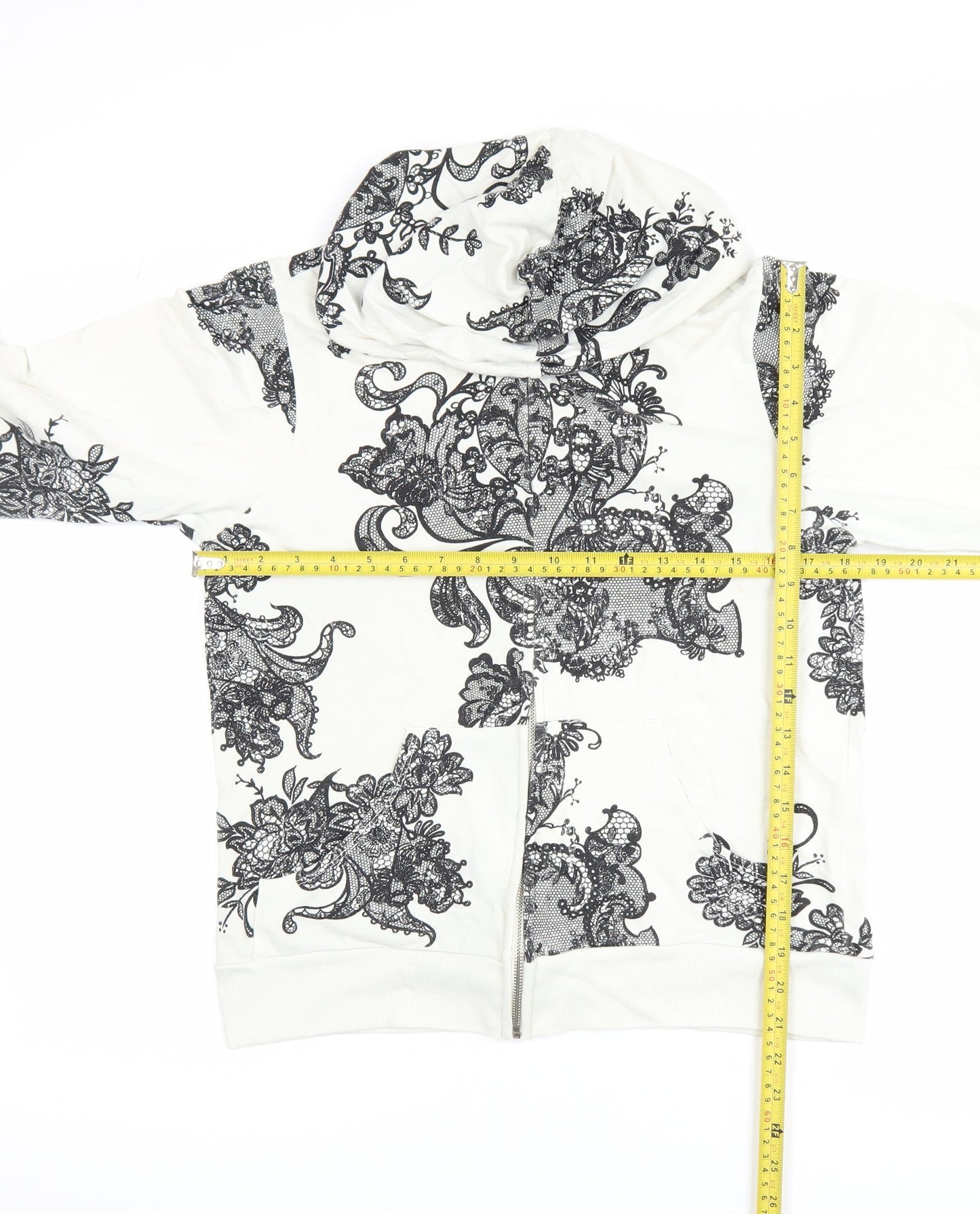 Truly Madly Deeply Womens White Floral Print Cotton Zip Hoodie L