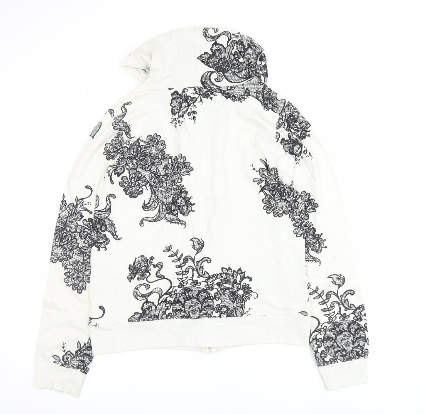 Truly Madly Deeply Womens White Floral Print Cotton Zip Hoodie L