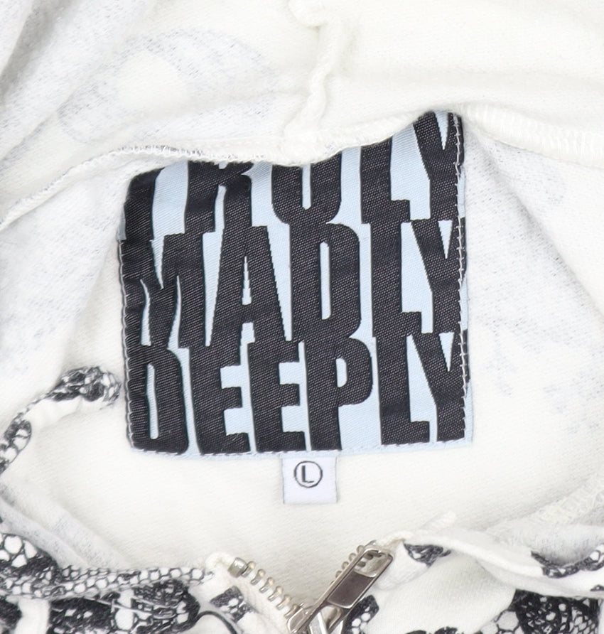 Truly Madly Deeply Womens White Floral Print Cotton Zip Hoodie L