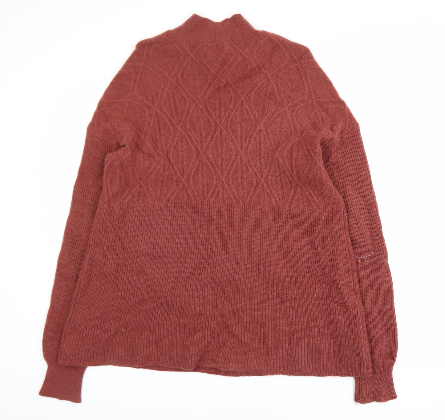 WoolOvers Womens Brown Lambswool Mock Neck Cable Knit Jumper L