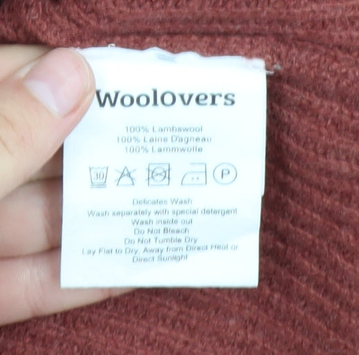 WoolOvers Womens Brown Lambswool Mock Neck Cable Knit Jumper L