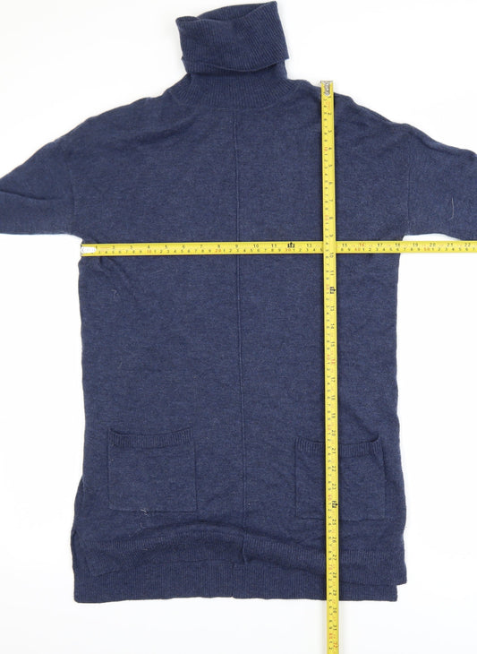Fat Face Womens Blue Roll Neck Wool Cashmere Tunic Jumper UK 12