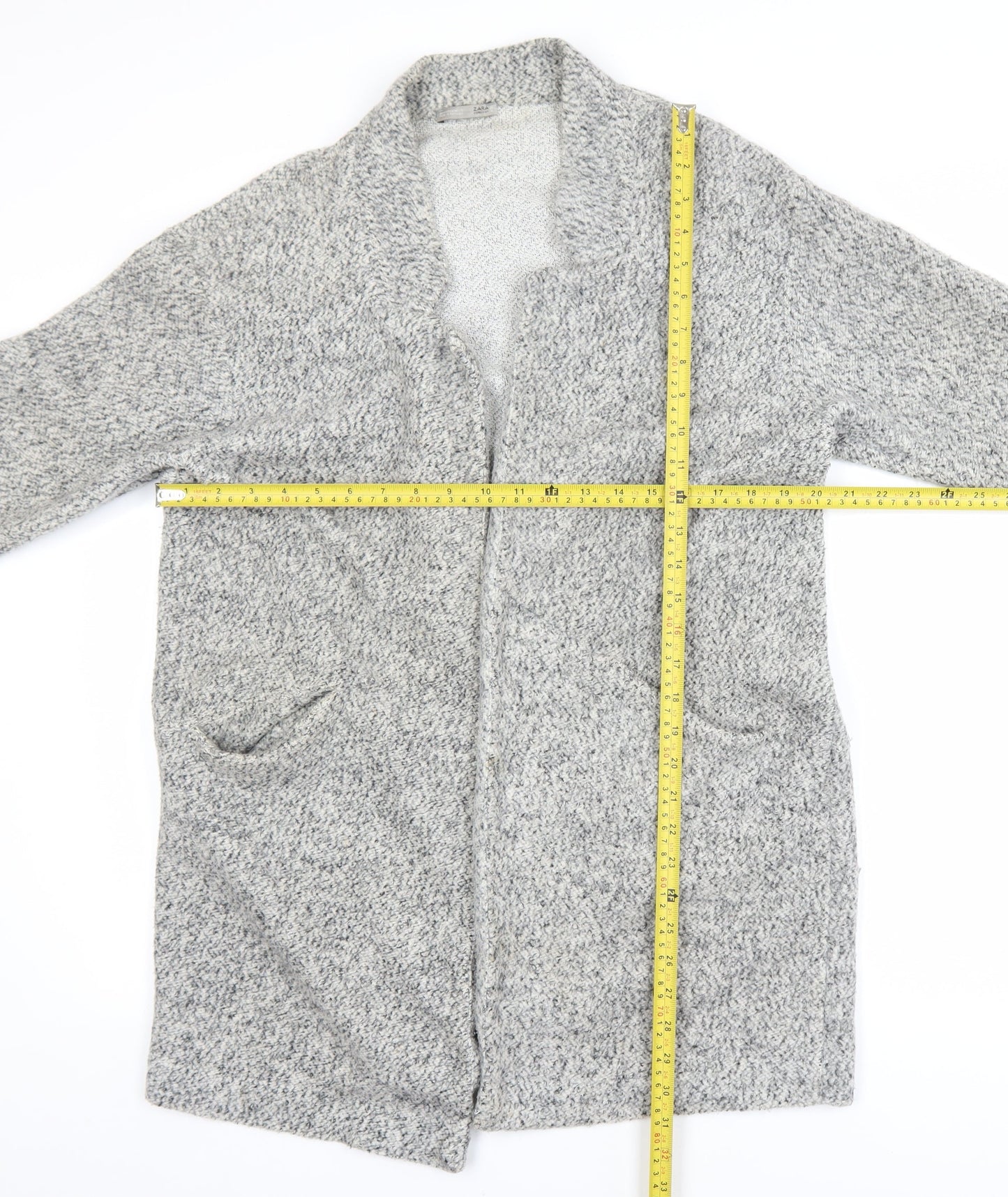 Zara Women Grey XL Chunky Knit Open Cardigan Relaxed Fit